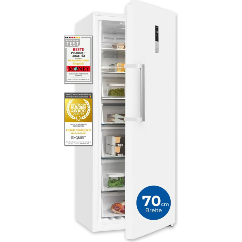 Exquisit Freezer, freezer, 380 litres, NoFrost, cooling function, quick freezing, quick cooling, alarm function, 4-star freezer, NoFrost large freezer, GS380-NF-H-050E white