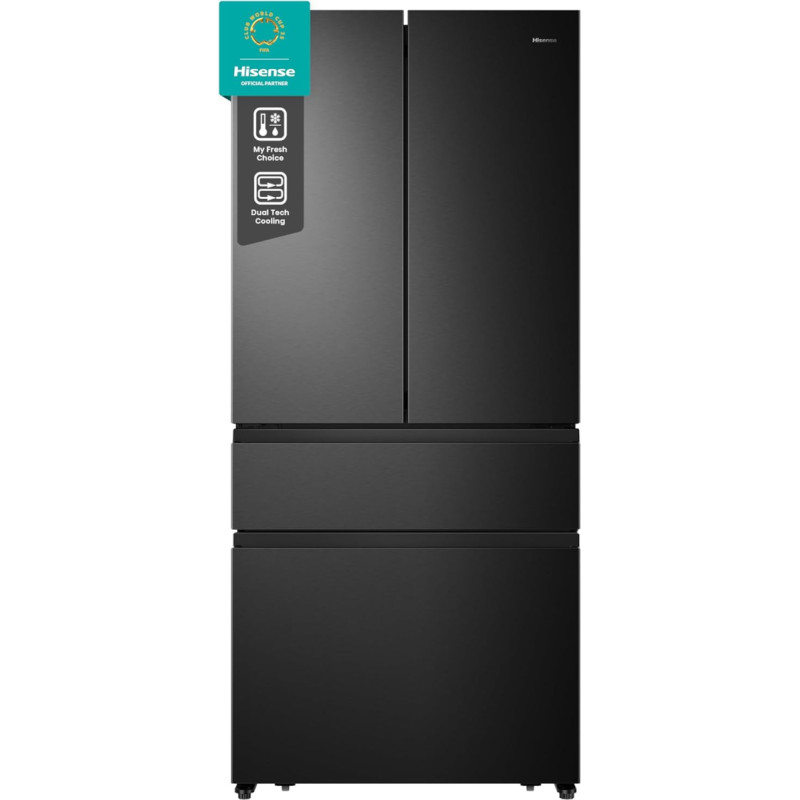 Hisense RF540N4SBF2 French Door Fridge Freezer / NoFrostPlus / Inverter Compressor / Multiflow 360° / SuperCool / 181.7 cm / Fridge Capacity 302 l / Freezer Capacity 178 l / 40 dB / 310 kWh/J. Black