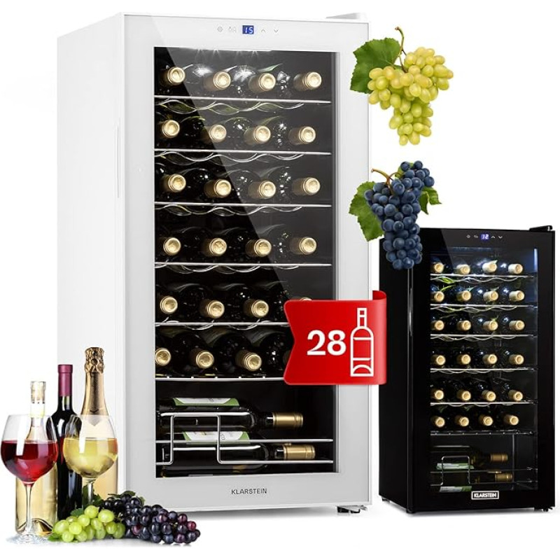 Klarstein Wine Fridge, 1 Zone Drinks Refrigerator, Small, Freestanding Small Wine Cabinet, 74 L Wine Fridge with Glass Door, Indoor/Outdoor Bottle Fridge, Wine Fridge 28 Bottles