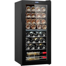 VEVOR Wine Fridge Drinks Fridge with Double Zones 32 Bottles, LED Fridge with Plastic Door, Drinks Refrigerators Freestanding, Mini Fridge Mini Bar with UV Protection, 5-18 °C