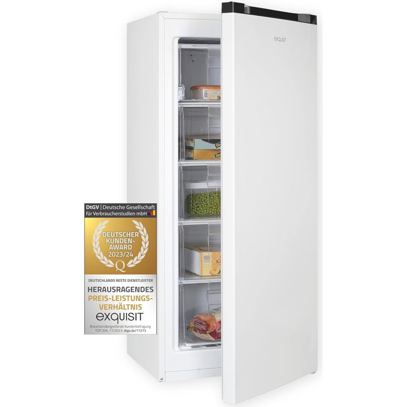 Exquisit Freezer GS145-051D White | Net Capacity: 145 L | 2 x & 4 * Freezing | Door Hinge Changeable | 55 cm Width | Standing Device