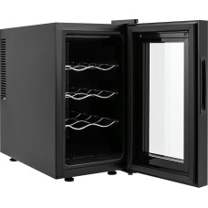 Dettchan 8 Bottles Black Wine Cellar, 23 L Wine Cooler, Drinks Wine Cooler, Temperature Range 8-18°C, for Home, Office, Hotel, Bar, 25.8 x 50.2 x 46.5 cm