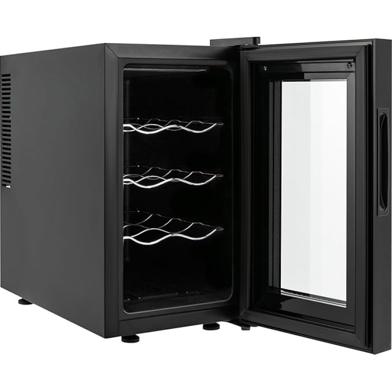Dettchan 8 Bottles Black Wine Cellar, 23 L Wine Cooler, Drinks Wine Cooler, Temperature Range 8-18°C, for Home, Office, Hotel, Bar, 25.8 x 50.2 x 46.5 cm