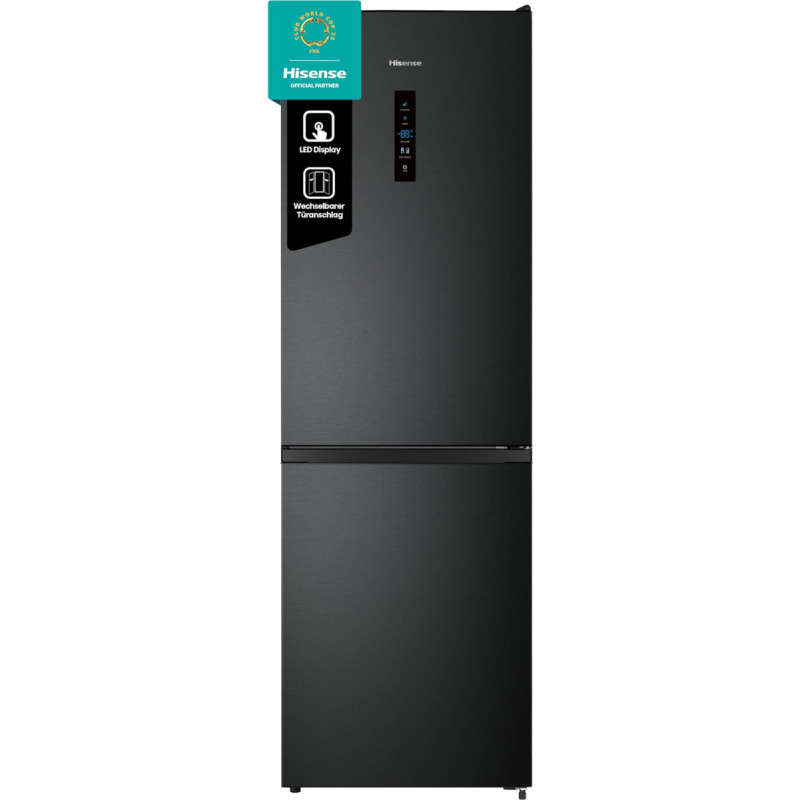 Hisense RB390N4BFC külmik-puhastuskapp, Total No Frost, Multi Air Flow, LED-ekraan, köögiviljade sektsioon, must Inox, EEK C