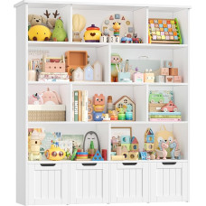 FOREHILL Laste riiul rattakastidega, raamaturiiul lastele ja täiskasvanutele, lastetoa mööbel 4 tasandiga, laste raamaturiiul, mänguasjade riiul, hoiuriiul, lastekapp, riiul, riiul