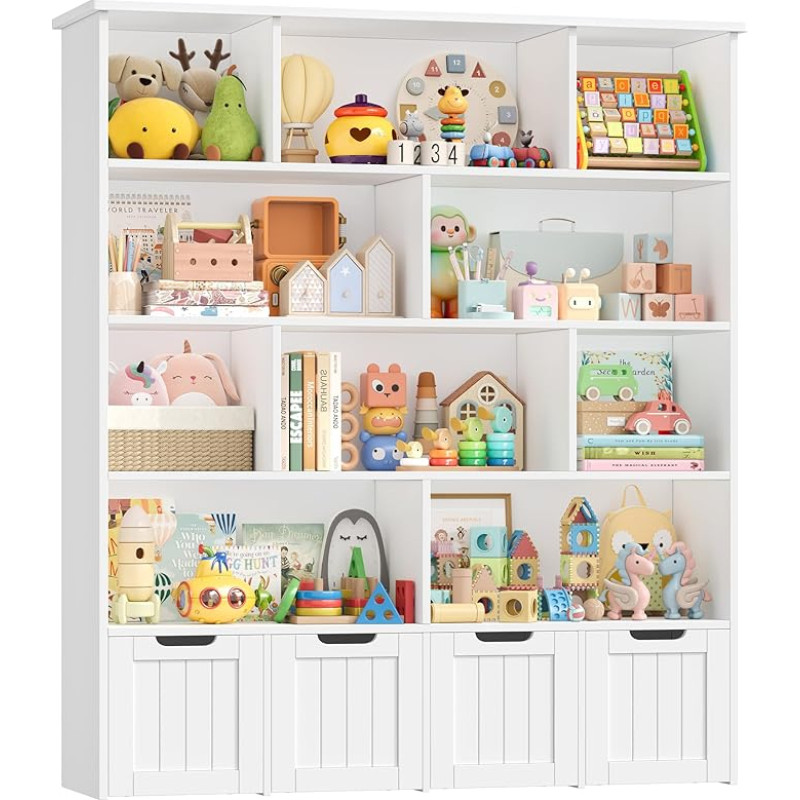 FOREHILL Laste riiul rattakastidega, raamaturiiul lastele ja täiskasvanutele, lastetoa mööbel 4 tasandiga, laste raamaturiiul, mänguasjade riiul, hoiuriiul, lastekapp, riiul, riiul