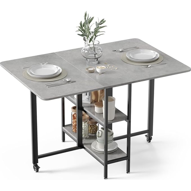 Mondeer mobiilne kokkupandav söögilaud, kokkupandav laud 2 avatud riiuliga väikestesse ruumidesse, söögituppa, kööki, 120 x 80 x 75 cm, Hall