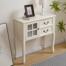 Moderner Massivholz-Eingangstisch mit Schubladen und offener, schmaler Konsolen-Sofatisch für Wohnzimmer, Flur und hinter der Couch, stilvoller weißer 80 cm Akzenttisch