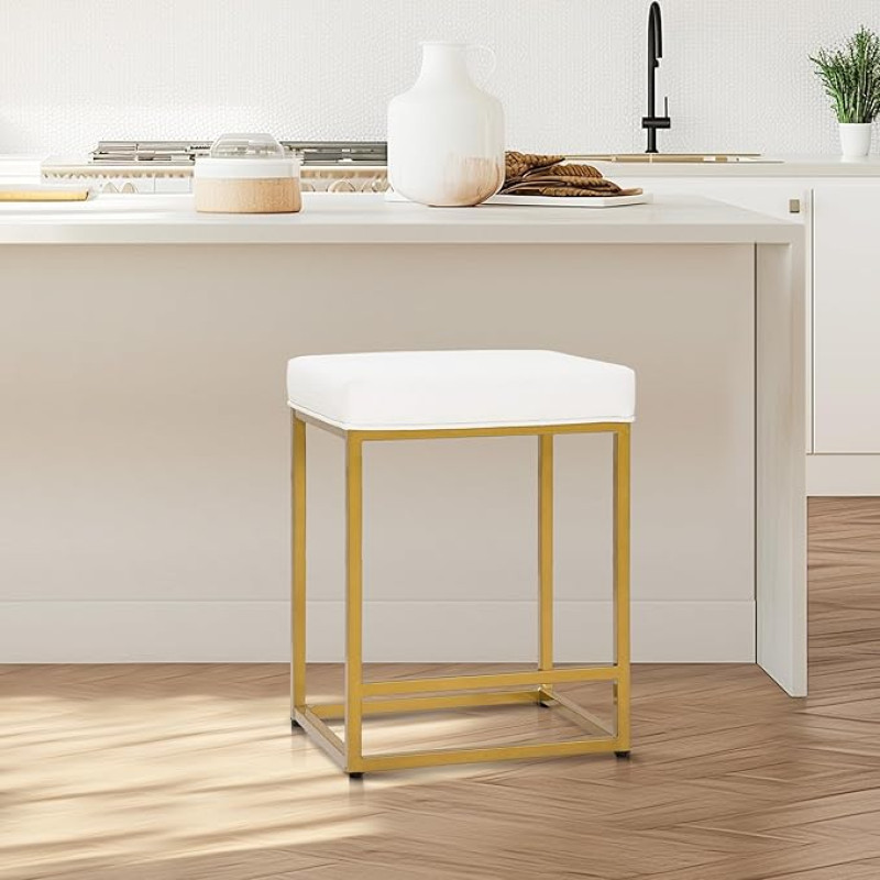 ALPHA HOME Baaritooli, Counter Height Bar Stool with Footrest, Breakfast Bar Chair PU nahast, seljatoeta, köök, söögituba, kohvik tool sise- ja välitingimustes kasutamiseks (valge)