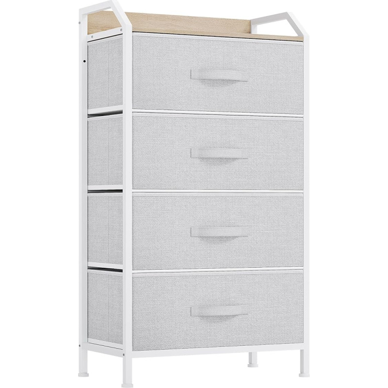 YITAHOME kapp, 4 kangast sahtlit käepidemetega, hoiukapp, sahtlikapp, metallraam, riidest kapp magamistuppa, elutuppa, koridori, kontorisse, helehall