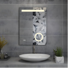 MIQU Vannitoa peegel LED 70 x 50 cm Vannitoa peegel koos valgustusega Soe valge / külmvalge dimmerdatav valguspeegel Seinapeegel koos puutetundliku + suurendusega + uduvastane ristkülikukujuline