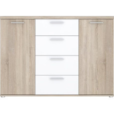 FORTE Winnie kapp 2 ukse ja 4 sahtliga, puidust, Sonoma tamm / valge, B x K x S: 129,6 x 93 x 38 cm.