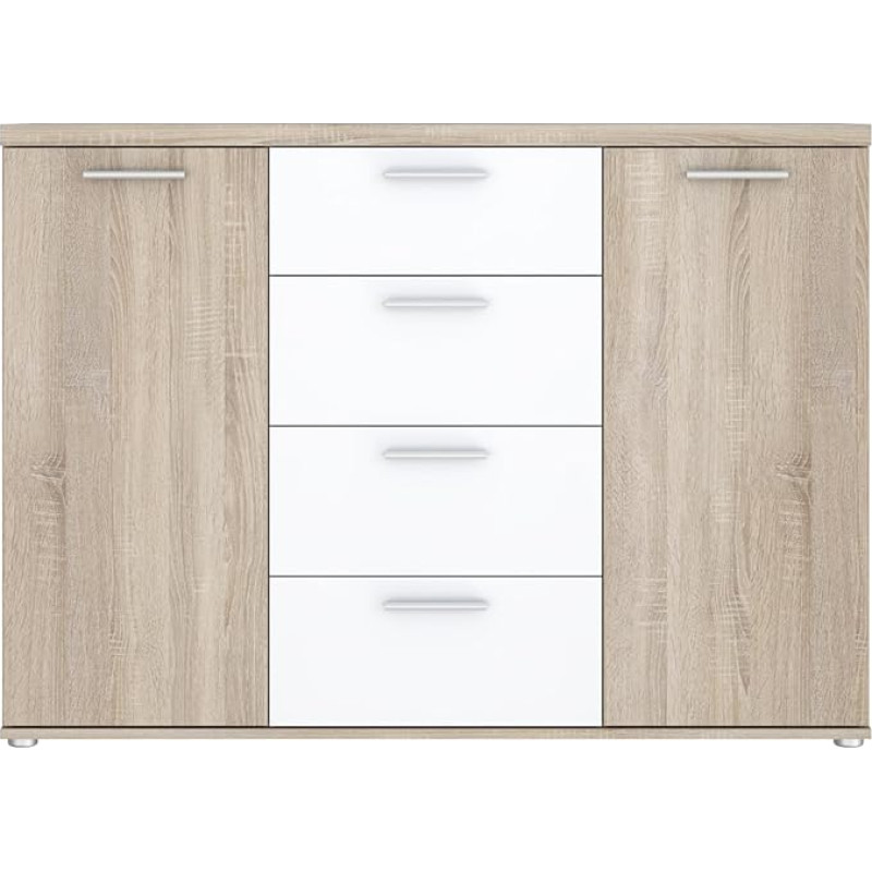 FORTE Winnie kapp 2 ukse ja 4 sahtliga, puidust, Sonoma tamm / valge, B x K x S: 129,6 x 93 x 38 cm.