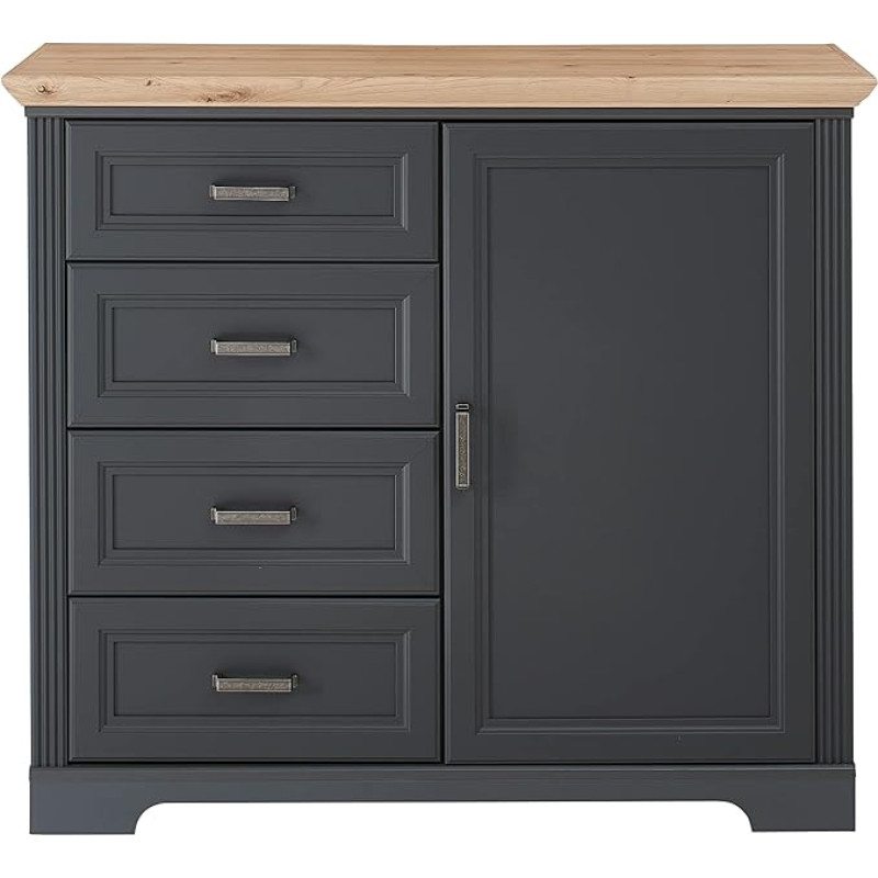 Stella Trading Jasmin kapp grafiidist, käsitöönduslik tamme välimus - kapp maalähedases stiilis sahtlitega ja rohkelt panipaigaga - 115 x 102 x 41 cm (B x K x S)