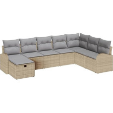 Rantry 8-teiliges Garten-Sofa-Set mit Kissen Beige Poly-Rattan Gartenlounge Model3359129