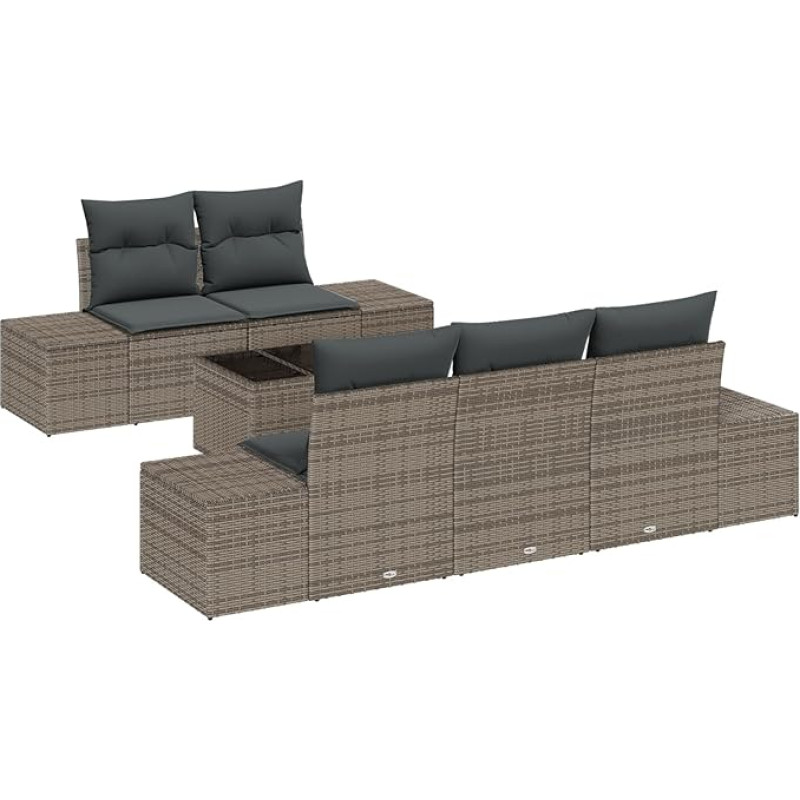 Rantry 6-teiliges Garten Sofa Set mit Kissen Grau Poly Rattan Gartenlounge Model3346939