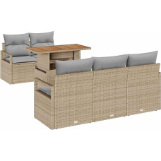 Rantry 6-teiliges Garten-Sofa-Set mit Kissen Beige Poly Rattan Akazie Gartenlounge Model3349650