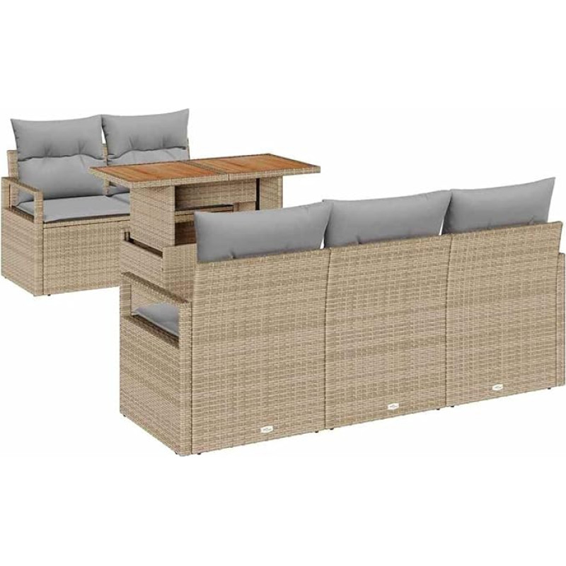 Rantry 6-teiliges Garten-Sofa-Set mit Kissen Beige Poly Rattan Akazie Gartenlounge Model3349650