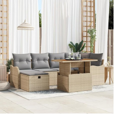 Rantry 7-teiliges Garten Sofa Set mit Kissen Beige Poly Rattan Gartenlounge Model3359941