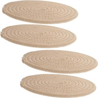FIXOSHEE 4 Stück Teiliges Rundes Baumwoll tischset Hitzebeständig Gewebt rutschfest Vielseitig als Untersetzer Topfunterlage und Tischmatte für Küche Esszimmer und Haushalt Natürlicher