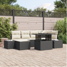 Rantry 7-teiliges Garten-Sofa-Set mit Kissen Schwarz Poly-Rattan Gartenlounge Model3357950