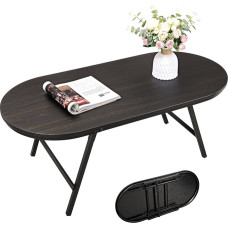 Väike ovaalne kohvilaud puidust ja metallist kokkupandav madal ohutuslukuga kaasaskantav välistingimustes kasutatav laud põrandakeskuse lauad elutuppa väikestesse ruumidesse, must/kuldne