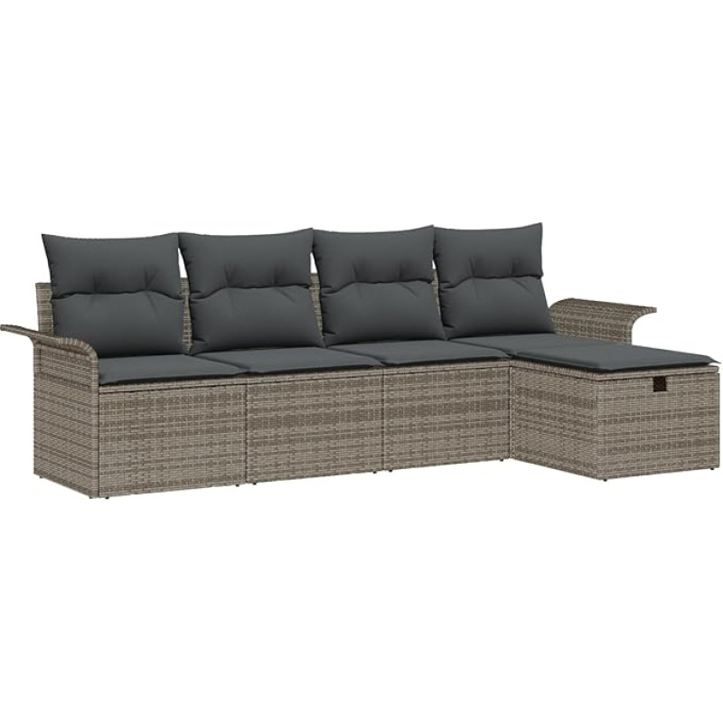 Rantry 5-teiliges Garten Sofa Set mit Kissen Grau Poly Rattan Gartenlounge Model3358858