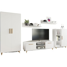 Per la vita North White Cabinet Wall - kaasaegne elutoa mööblikomplekt koos seisva kirstu, garderoobikapi, TV-kapi ja 2 seinariiuliga - kabinetisein elutuppa ja teismeliste tuppa