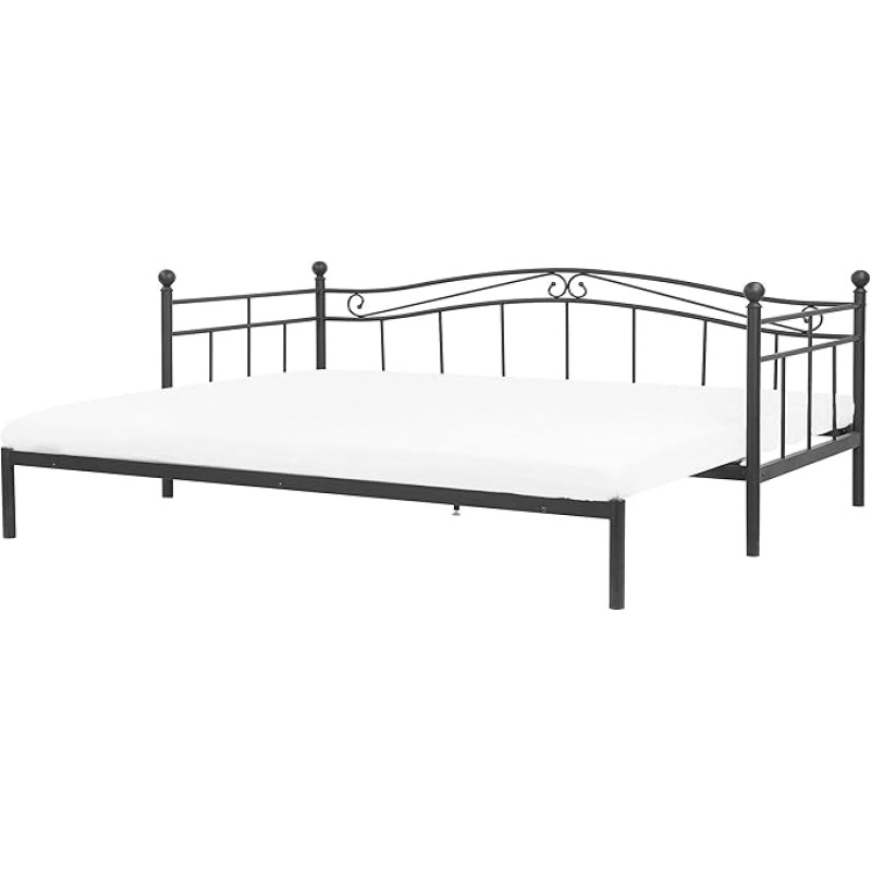 Beliani pikendatav elegantne metallist voodi 80/173 x 200 cm must tüll