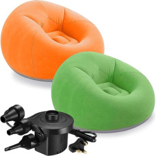 MSYU Bean Bag toolid, täispuhutavad toolid elektrilise õhupumbaga täiskasvanutele, täispuhutav tool, kaasaskantav kokkupandav täispuhutav laisk diivan elutuppa, telkimiseks, magamistuppa, roheline, oranž, 2