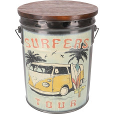 GURU SHOP Stool ämbri iste puidust kaanega, Vintage prügikast - Surfers Tour, mitmevärviline, 40 x 33 x 33 cm, istumisalused mööbel