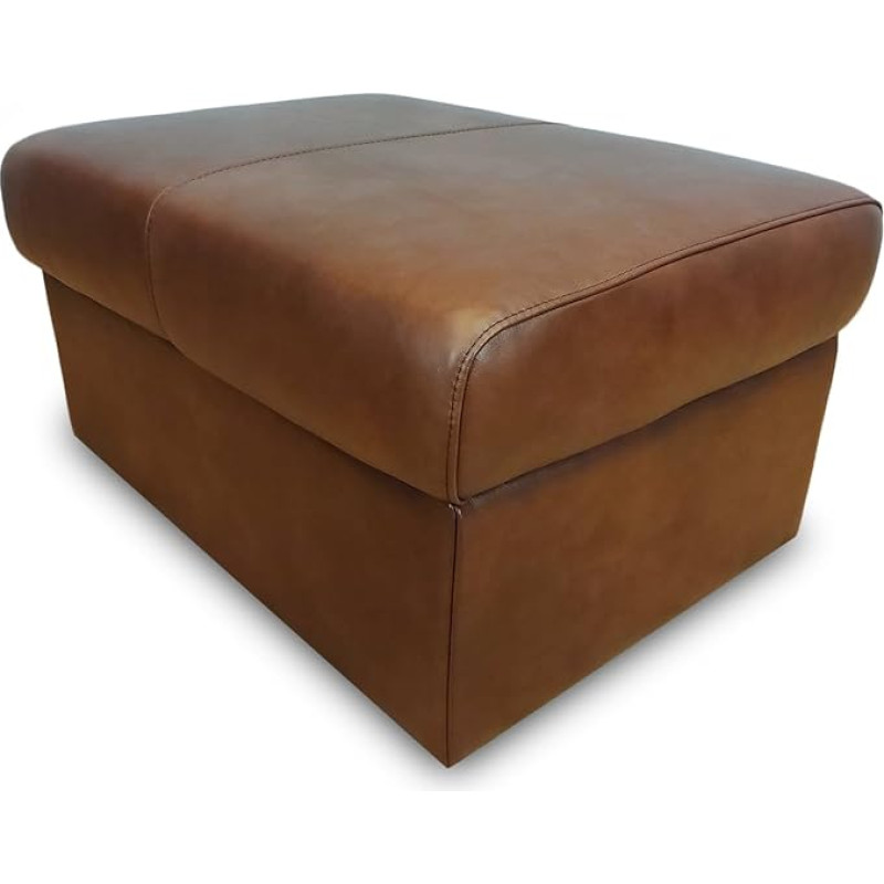 Quattro Meble Brown Granada Cognac ehtne nahast kokkupandav ja hoiuruumiga Jalutuskoht lehmanahast istme kuubi jalatugi polsterdatud jalatugi ehtsast nahast Puff (75 x 55 x H 40 cm)