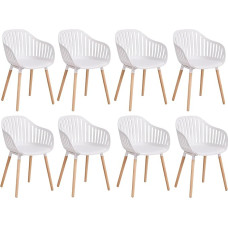 JZGORC 8 söögitooli komplekt, köögitoolid nahapatjade ja käetugedega, õõnes seljatoega toolid, sobivad elutuppa, kööki, terrassile - Valge