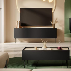 Kodumööblikomplekt elutoa seinakapp, must matt tamme värvi, 2-osaline koos kohvilaudadega, madallaud, kaasaegne, käepidemevaba