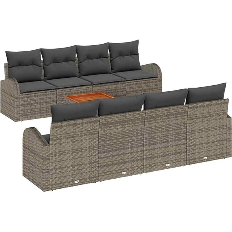 Rantry 9-teiliges Garten-Sofa-Set mit Kissen Grau Poly-Rattan Akazie Gartenlounge Model3347552
