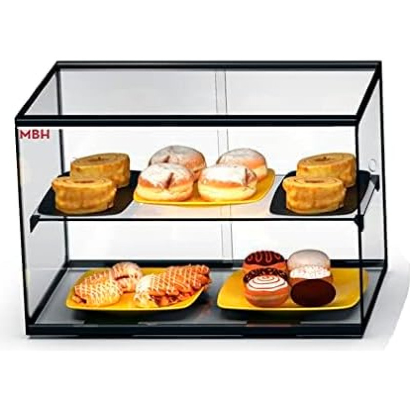 MBH neutraalne klaasist vitriin kondiitri- ja küpsetusvahenditele 55 cm 2-tasandiline neutraalne vitriin toitlustamise letil (ilma LED-valgustuseta)