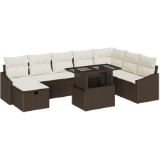 Rantry 9-teiliges Garten Sofa Set mit Kissen Braun Poly Rattan Gartenlounge Model3359855