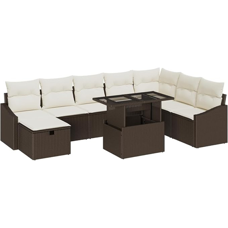 Rantry 9-teiliges Garten Sofa Set mit Kissen Braun Poly Rattan Gartenlounge Model3359855