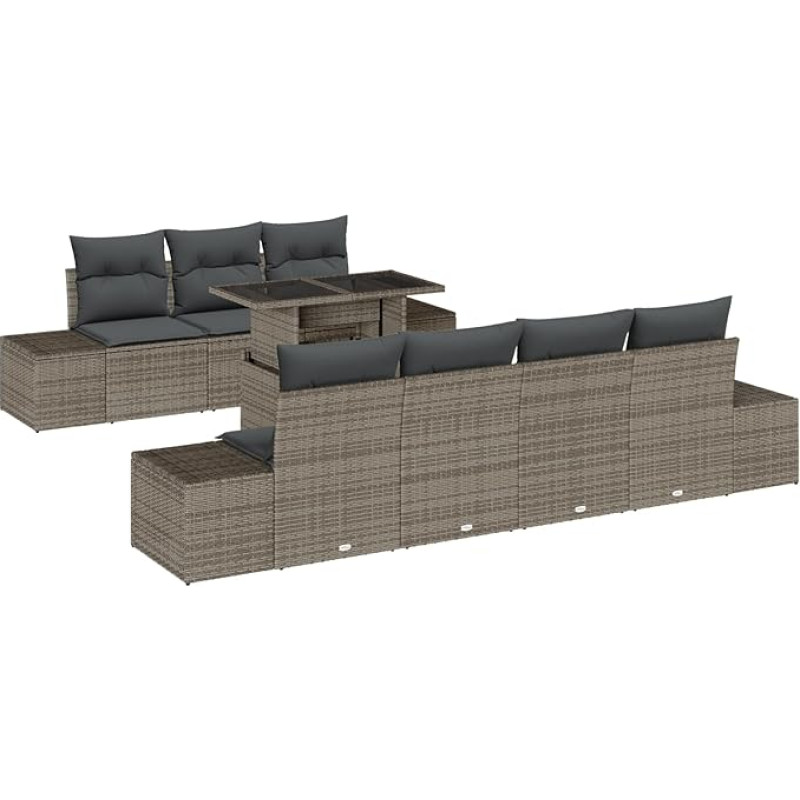 8-teiliges Garten-Sofa-Set mit Kissen Grau Poly-Rattan Gartenlounge Model3349125
