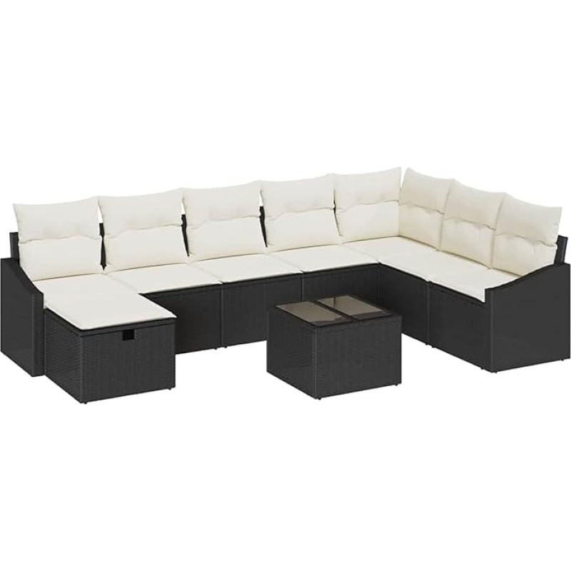 Rantry 9-teiliges Garten Sofa Set mit Kissen Schwarz Poly Rattan Gartenlounge Model3360668