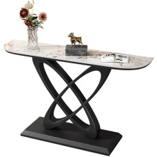 YITAYMLI Crescent Moon Console Modern Side Table, marmorist laud ekstra kitsas esikusse, antiikviimistlus, luksuslik metallraam, riiul ümarate nurkadega, esikusse (BlackC, 150 cm/59 tolli)