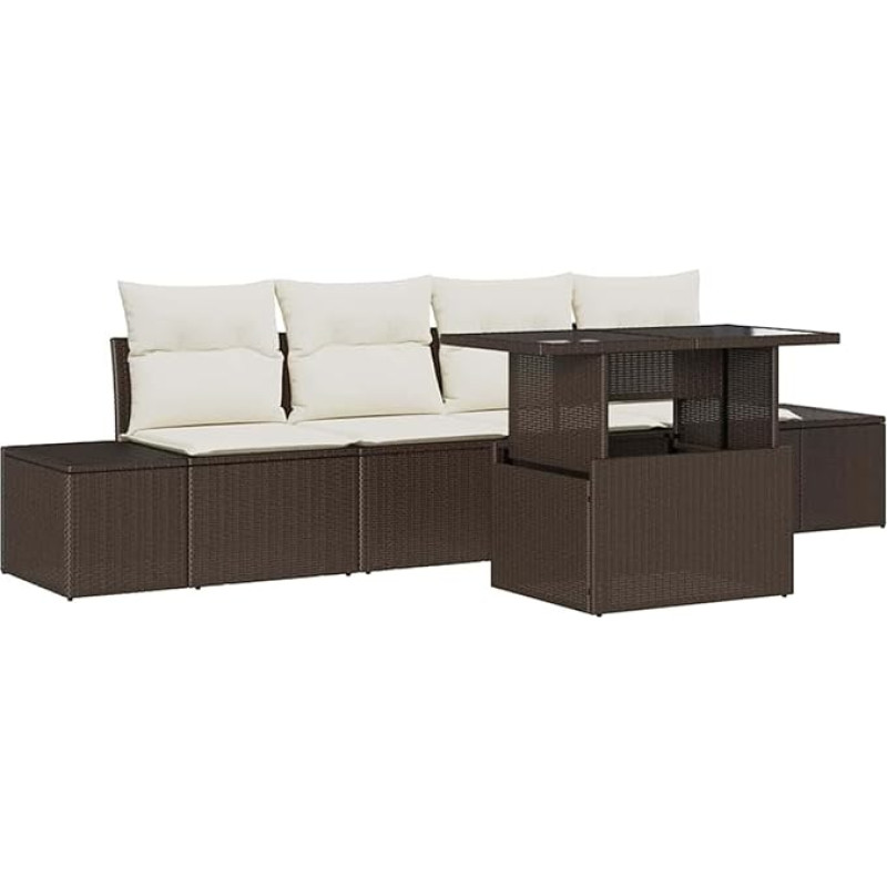 Rantry 5-teiliges Garten-Sofa-Set mit Kissen Braun Poly Rattan Gartenlounge Model3349084