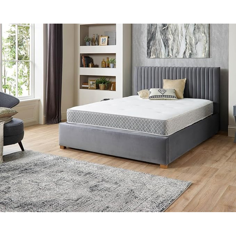 Aspire Beds Crystal Pocket+ Comfort kahepoolne taskujne madrats, 22 cm, 1000 vedrustusega madrats, väike kahekohaline (122 x 180 cm), halli värvi.