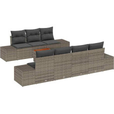 Rantry 8-teiliges Garten-Sofa-Set mit Kissen Grau Poly Rattan Akazie Gartenlounge Model3347916