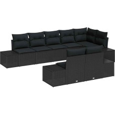Rantry 8-teiliges Garten Sofa Set mit Kissen Schwarz Poly Rattan Gartenlounge Model3347113