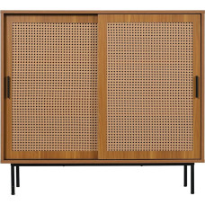 muenfly Kommode Sideboard mit 2 Schiebetüren, Buffetschrank im Landhausstil mit verstellbaren Einlegeböden für Wohnzimmer, Esszimmer und Flur, 100x90x37 cm