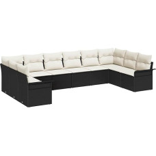 Rantry 10-teiliges Garten Sofa Set mit Kissen Schwarz Poly Rattan Gartenlounge Model3345537