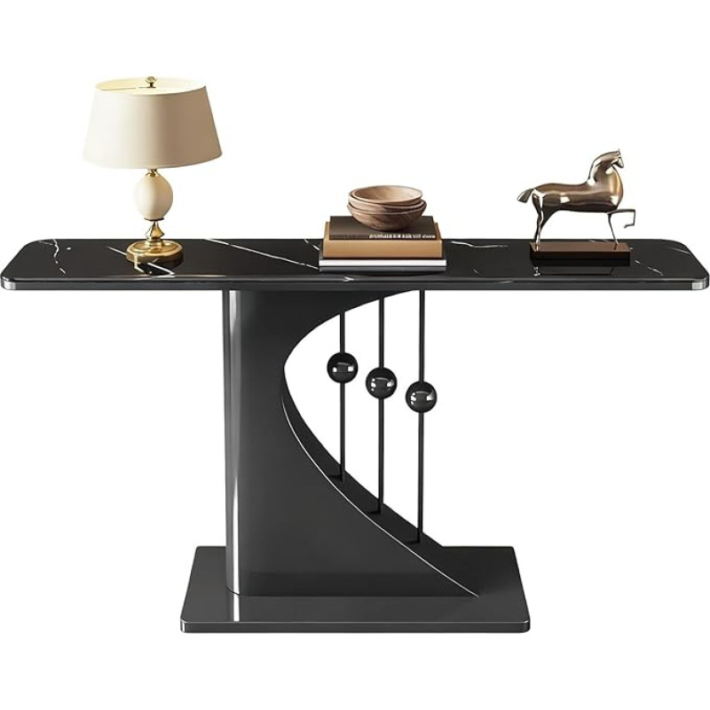 Konsolentisch Moderner Luxus-Eingangstisch Mit Edelstahlsockel, Konsolentisch Mit Mikrokristalliner Steinplatte Für Eingangsflur Und Wohndekor(Black 2,120cm/47.2in)