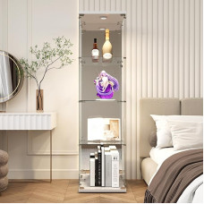 YYXLDYNB Klaasist vitriinkapp - 4 riiulit LED ekraanikapp koos ukse ja lukuga Klaasist hoiukapp alusele Klaasist vitriinkapp kollektsiooni jaoks Karastatud klaas 42 x 36 x 164 cm peegel viimistlusega valge