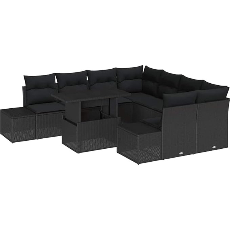 Rantry 9-teiliges Garten Sofa Set mit Kissen Schwarz Poly Rattan Gartenlounge Model3349159